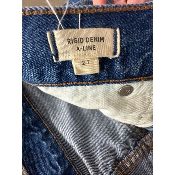 Madewell‎ Rigid Denim Raw Hem Distressed Blue Denim Mini Skirt Size 27 Y2K - Picture 3 of 5